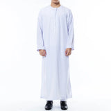 Herren Weiß Muslimischer Jubba Thobe | Langarm Rundhals Islamischer Kaftan