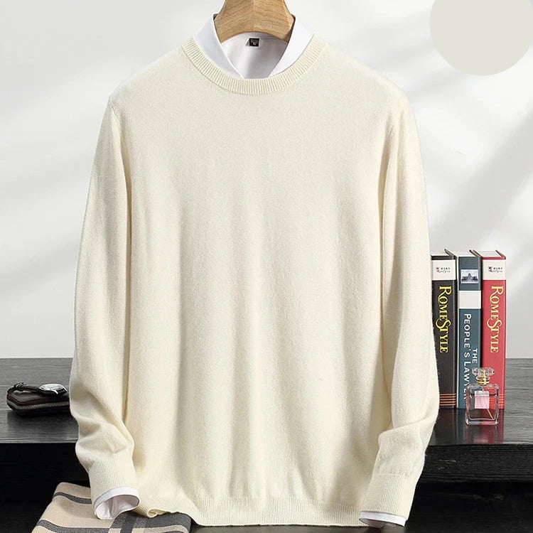 Men’s 100% Pure Cashmere Round Neck Pullover – Autumn Winter Thickened Crewneck Sweater