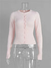 Casual Knit Cardigan Top for Women – Long Sleeve Ribbed Patchwork Slim Blouse