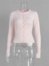 Casual Knit Cardigan Top for Women – Long Sleeve Ribbed Patchwork Slim Blouse