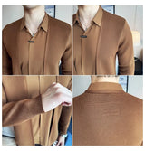 Herren Herbst Fake 2-teiliger Strick-Cardigan – nahtloser Hemdkragen, gespleißter Pullover