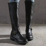 Women’s Punk Buckle Platform Knee-High Side-Zip Riding Boots