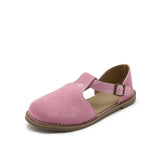 Damen Sandalen aus echtem gefrostetem Leder im Römerstil – Retro-Baotou-Flats mit Hohlmuster