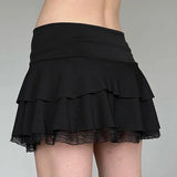 Dark Academia Lace A-Line Mini Skirt | Black Low-Waisted Gothic Short Skirt