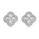 18K Gold Plated Flower Stud Earrings - Sparkling CZ Inlaid Multi-Color 4-Leaf Clover Earrings