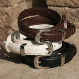 Women's Classy Skinny Belt – Bonded Leather Casual Waistband with Shiny Metal Buckle