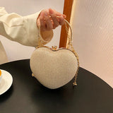Luxuriöse herzförmige Metall-Abendclutch | Glänzende Mode-Ketten-Schultertasche