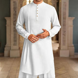 Men’s Cotton Linen Muslim Shirt – Long Sleeve Stand Collar Robe