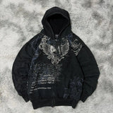 Men’s Y2K Gothic Oversized Zip-Up Hoodie – American Fashion Pattern Print, Harajuku Hip Hop Hooded Sweater