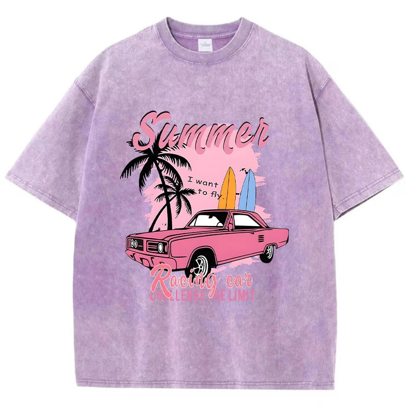 Racing Car Challenge Baumwoll-Used-T-Shirt | Vintage-Grafik-T-Shirt für Damen