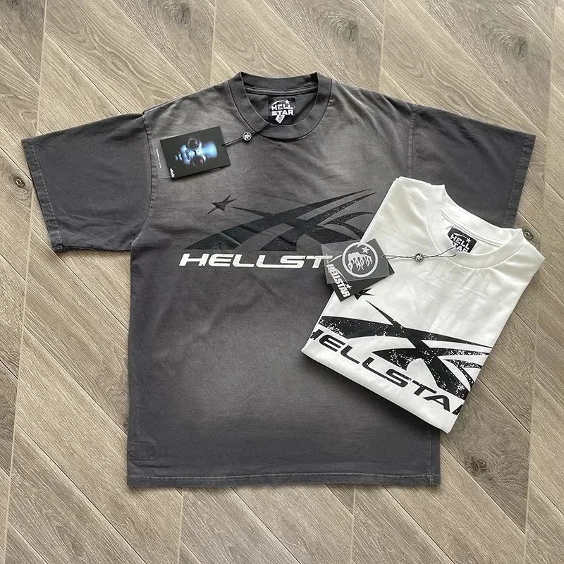 Hellstar Vintage Washed Cotton T-Shirt | Large Logo Half Sleeve Tee