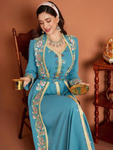 Das „Saphir-Illusion“-Kleid – Signature Blue Spitze & Diamantimitat 2-Teiler – Luxus Dubai Party Kaftan