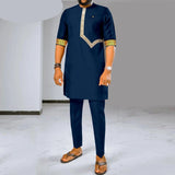 Herren Dashiki besticktes Kurzarmhemd und Ankara-Hosen-Set