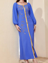 Muslim Dress Caftan with Embroidery – Lantern Sleeve Bandage Dress