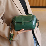 Oil Wax Cowhide Genuine Leather Crossbody | Fashionable Small Shell Bag