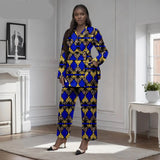 African 2-Piece Set for Women Gold Button Brooch Blazer and Ankle Pants