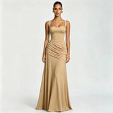Women’s Solid Square Neck Pleated Sling Dress