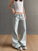 Damen Y2K Vintage Low-Waist Jeans – Retro Washed Denim Hose