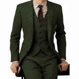Herren 3-teiliger Tweed-Anzug – Slim Fit Business-Anzug, Gentleman Hochzeitsanzug Blazer, Weste & Hose