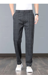 Klassische Herren-Arbeitshose mit Karomuster – Slim Fit Stretch-Businesshose