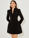 Damen Blazer Minikleid – Einreihiges Kleid mit halbem Stehkragen und langen Ärmeln für das Büro