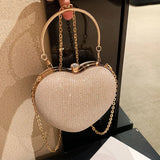 Luxuriöse herzförmige Metall-Abendclutch | Glänzende Mode-Ketten-Schultertasche