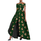 Hochgeschlitztes langes Kleid und Ankara-Hose, traditionelles Dashiki-Wachs-Print-Outfit