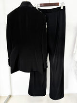 Black Designer Suit for Women - Beaded Diamond Stand Collar Blazer & Wide-Leg Pants Set