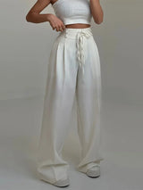 Damen Y2K Wide Leg Lange Hose – Elegante High Waist Double Drawstring Baggy Hose