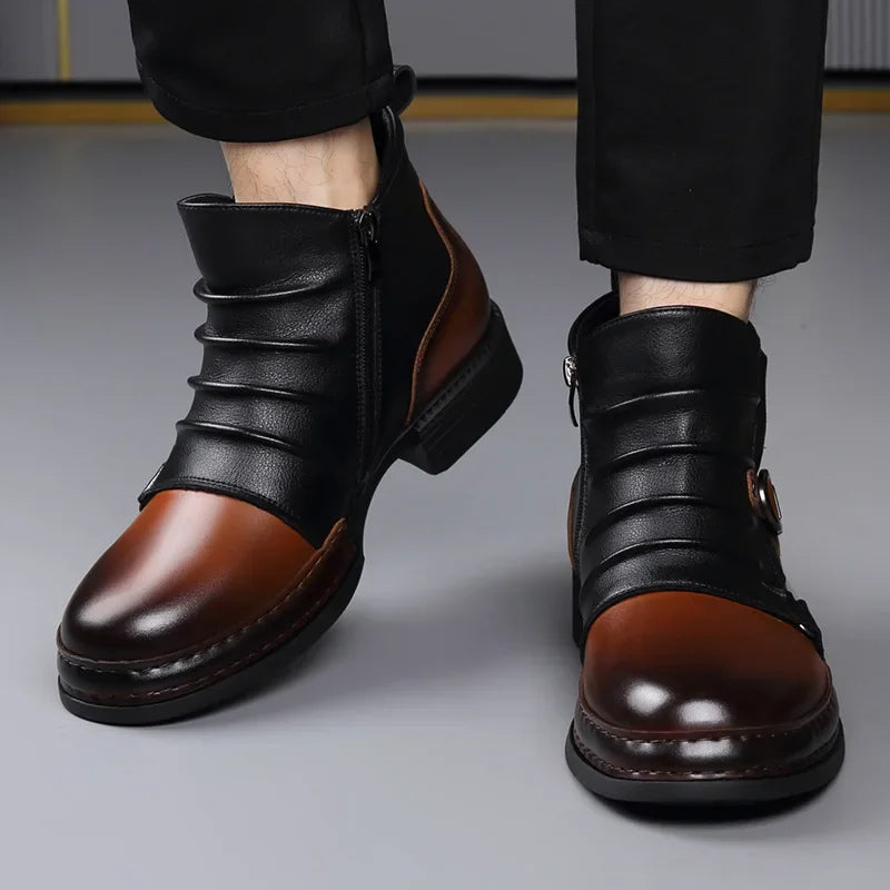 Herren Retro Ankle Boots – Lässige Motorradstiefel mit seitlichem Reißverschluss