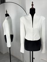 Eleganter Patchwork-Pendlerblazer – Schlanker, hochtaillierter Herbstmantel für Damen