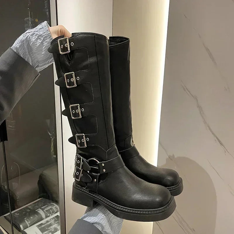 Women’s Gothic Metal Buckle Platform Punk Rock Boots Boots