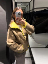 Damen Strickjacke mit Kontrastdetails – Elegante Langarm-Reißverschlussjacke