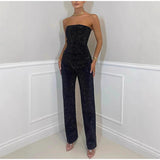 Women’s Sexy Shiny Sequined 2-Piece Set – Strapless Bandeau Crop Top & High Waist Skinny Trousers