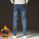 Warm Winter Fleece-Lined Jeans | Men's Slim Straight Light Blue Denim