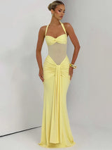 Sexy Halter Backless Maxi Dress – Women’s Patchwork Off-Shoulder Bodycon