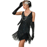1920er Jahre Flapper Kleid Golden Twenties Gatsby Pailletten Fransen Quasten Minikleid