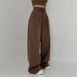 Damen Y2K Wide Leg Lange Hose – Elegante High Waist Double Drawstring Baggy Hose