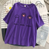Schere-Stein-Papier Lustiges Katze Grafik-T-Shirt Weiches Casual Streetwear T-Shirt für Damen