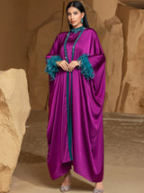Atemberaubende violette 2-teilige Abaya mit fließendem Cardigan und passendem inneren Maxi
