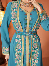 Das „Saphir-Illusion“-Kleid – Signature Blue Spitze & Diamantimitat 2-Teiler – Luxus Dubai Party Kaftan
