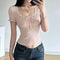 Women’s Pink Cropped Square Collar Puff Sleeve Top
