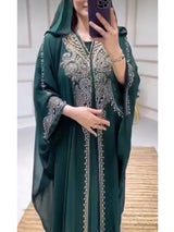 Muslimische Kleider für Frauen – Kapuzenabaya 2-teiliges Set – Diamant-Jalabija-Partykleid