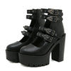 Women's Goth Platform Block Heels: Buckle Strap Mary Jane Pumps with Back Zipper