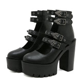 Women's Goth Platform Block Heels: Buckle Strap Mary Jane Pumps with Back Zipper