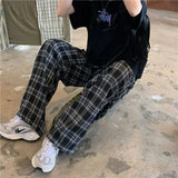 Unisex Schwarze Karierte Hose – Harajuku Hip-Hop Gerade Hose für Herren & Damen