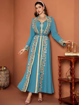 Das „Saphir-Illusion“-Kleid – Signature Blue Spitze & Diamantimitat 2-Teiler – Luxus Dubai Party Kaftan