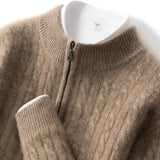 Men’s 100% Pure Cashmere Zipper Sweater – Thickened Warm High Collar Pullover
