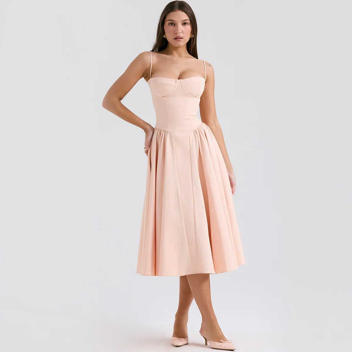 Women's Elegant Spaghetti Strap Midi Dress