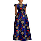 The "Heritage Queen" Floor-Length Gown: Bold Ankara Wax Cotton Dress with Short Sleeves